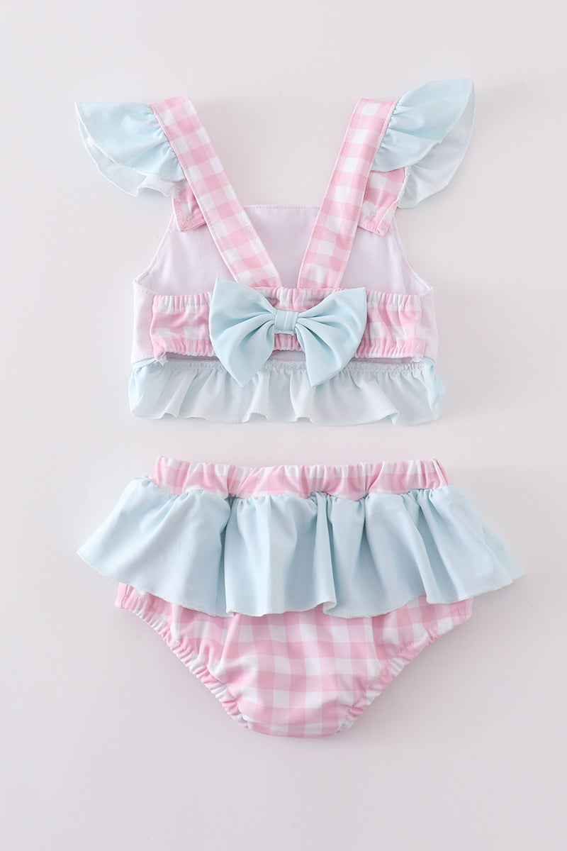 Pink character embroidery girl 2pc swimsuit