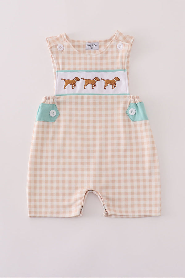 Mint hunting puppy embroidery gingham jonjon