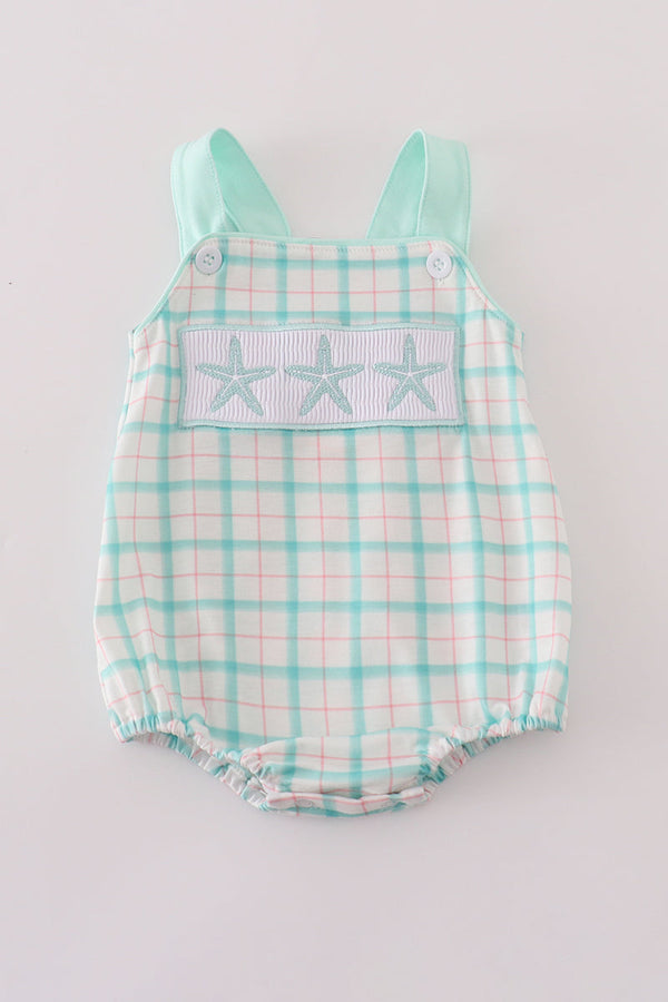 Green starfish embroidery smocked bubble