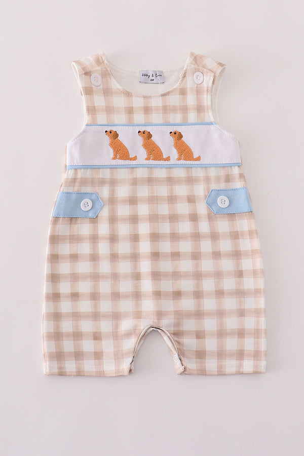Beige puppy embroidery gingham jonjon