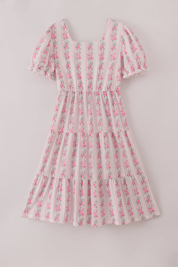 Pink floral print tiered mom dress