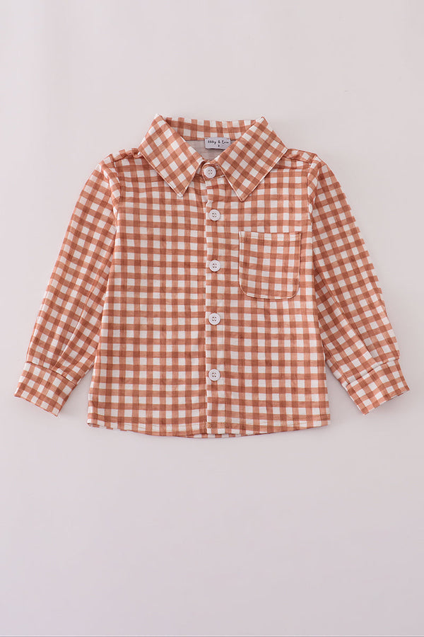 Orange checkered button down shirt