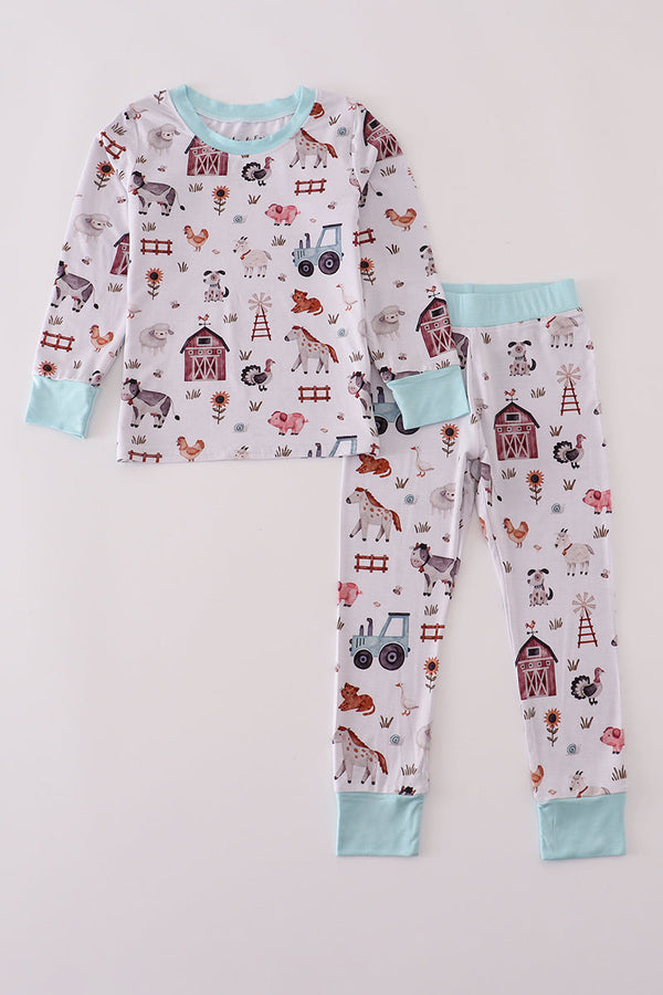 Blue family farm pajamas bamboo pants set