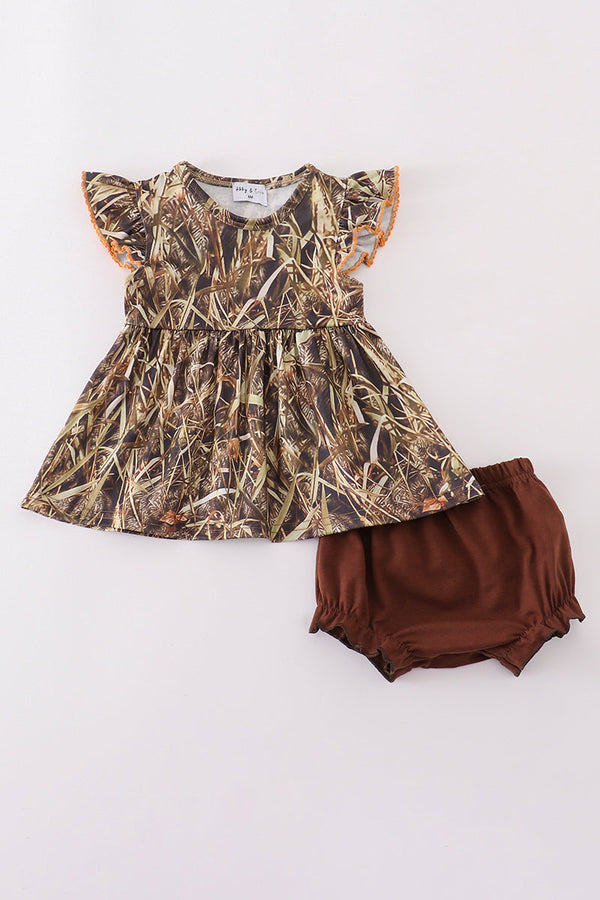 Camouflage ruffle bloomer set