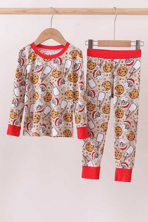 Santa milk biscuits bamboo girl pajamas set