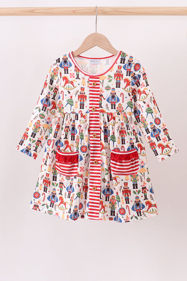 Red nutcracker print dress