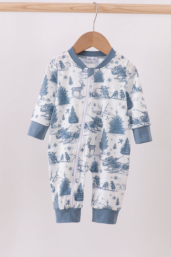 Blue christmas reindeer tree romper