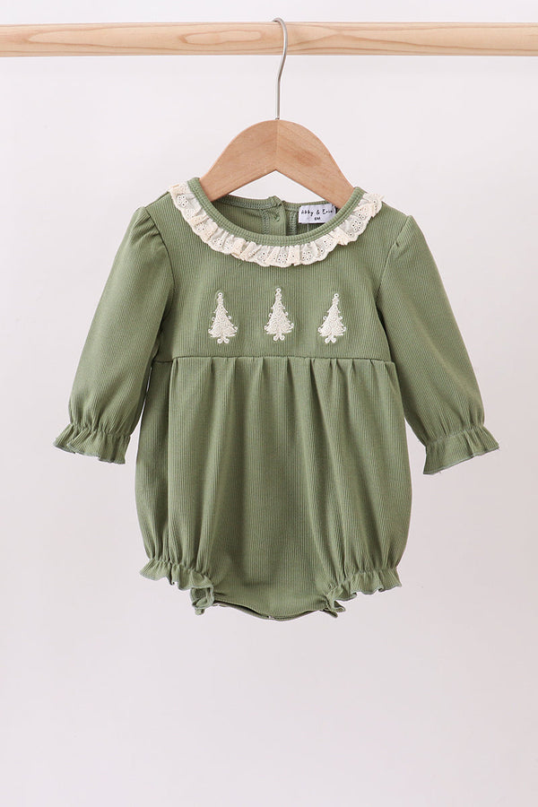 Green christmas tree embroidery ribbon ruffle bubble