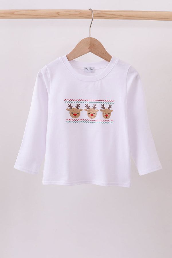 White deer embroidery top