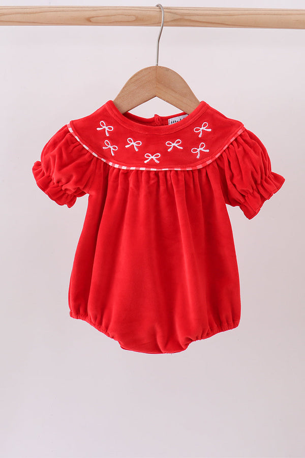 Red bow embroidery velvet bubble