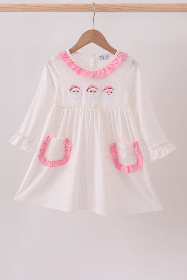 Pink santa claus embroidery ruffle dress