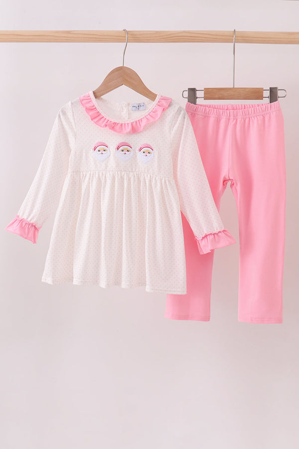 Pink santa claus embroidery ruffle pants set