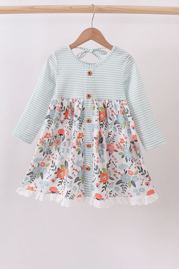 Mint floral stripe dress