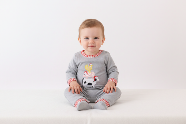 Gray farm applique romper