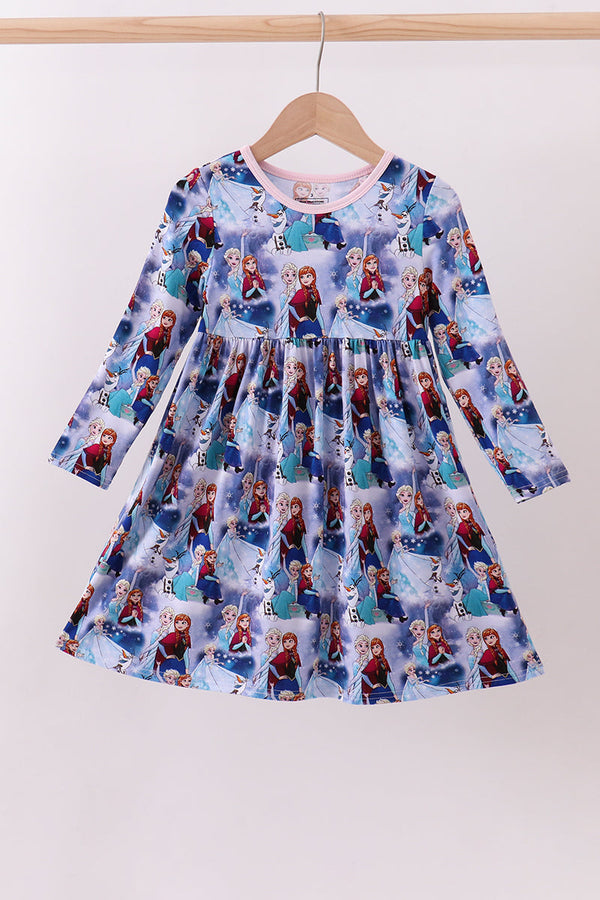 Blue frozen print bamboo dress