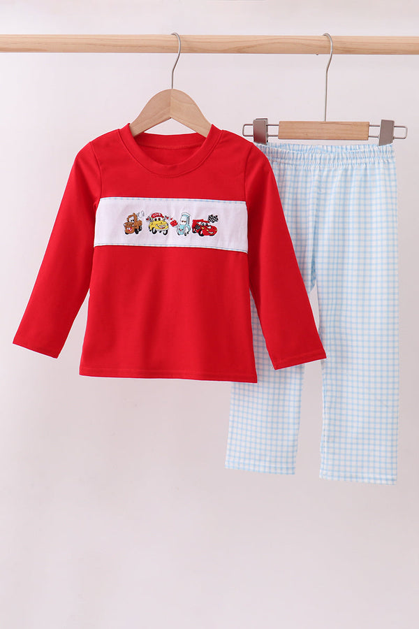 Red character embroidery pants set