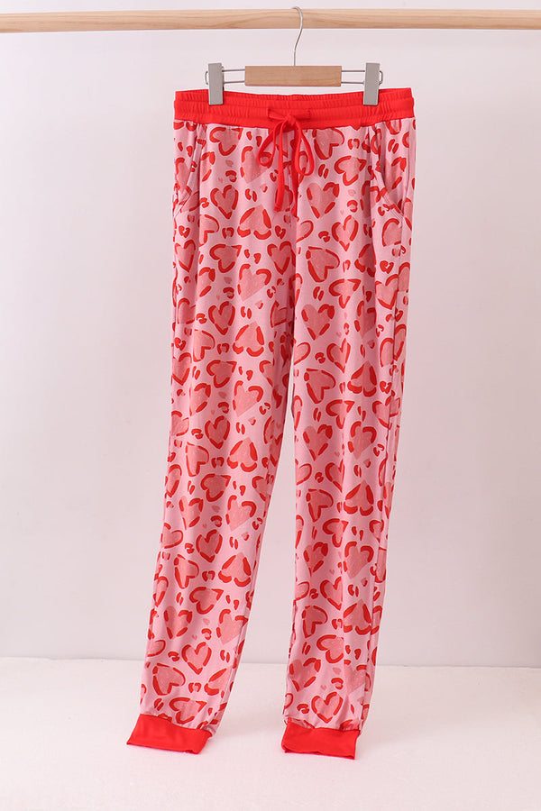 Red heart print bamboo pants