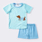 Blue stripe puppy applique boy set