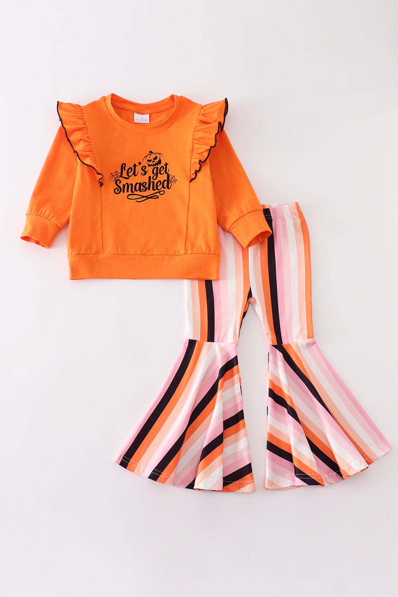 Orange halloween "let's get smashed" stripe set