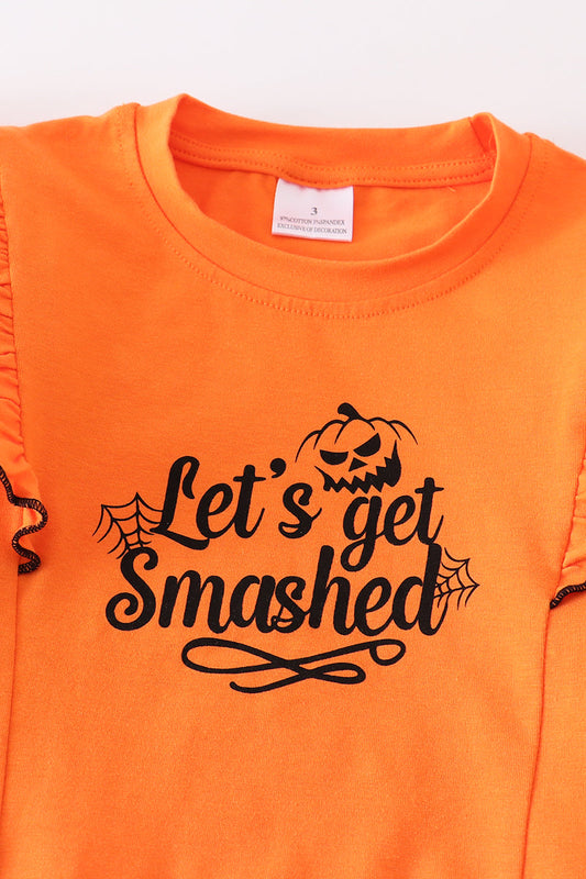 Orange halloween "let's get smashed" stripe set