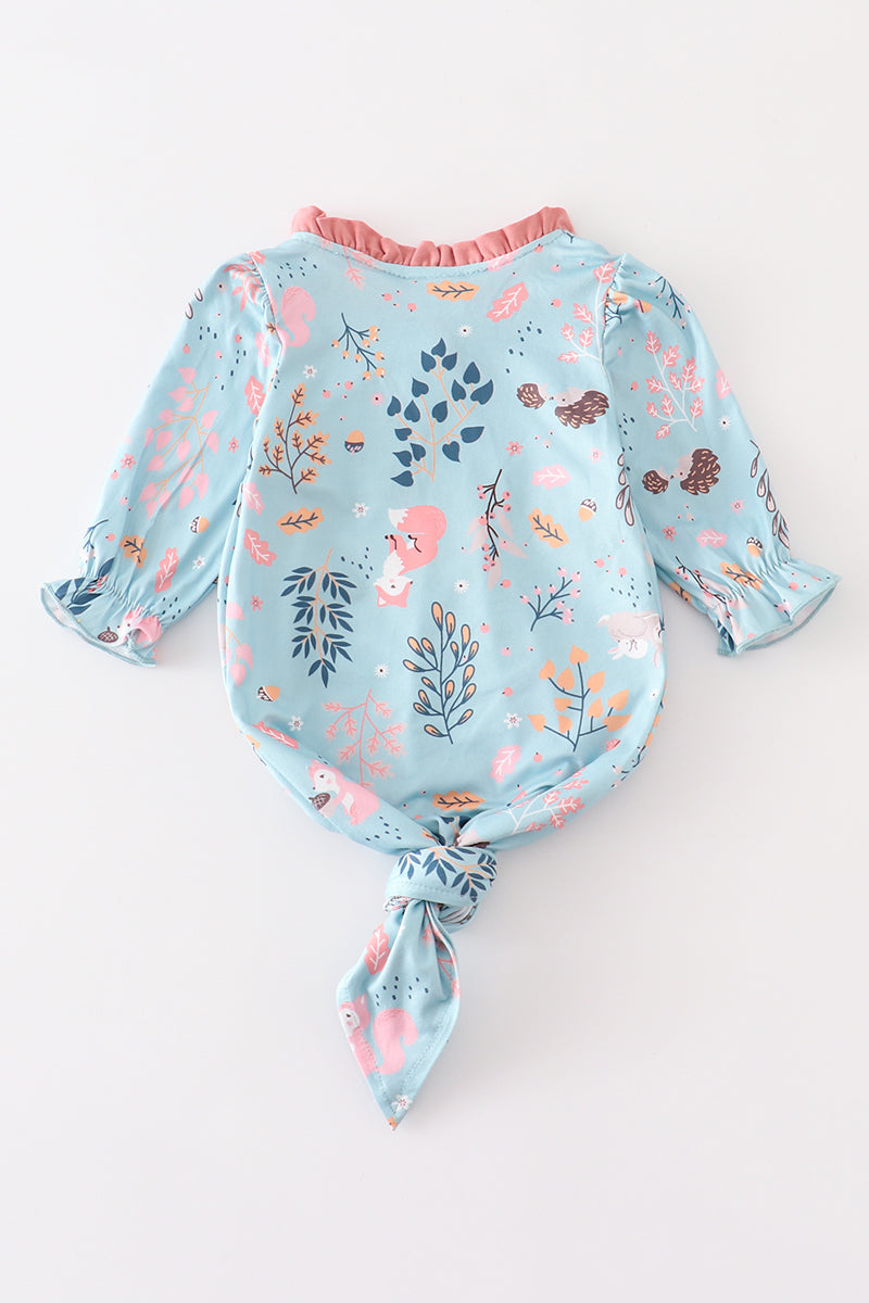 Blue floral print baby gown