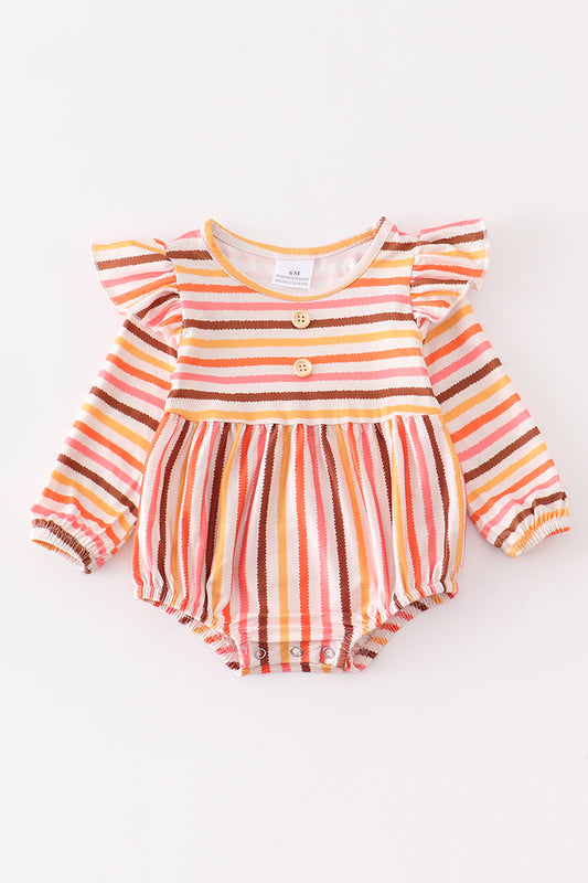 Multicolored stripe print ruffle baby romper