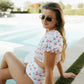 Cherry print smocked bikini 2pc women swimsuit