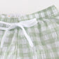 Green seersucker gingham boy swim trunks