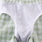 Green seersucker gingham boy swim trunks