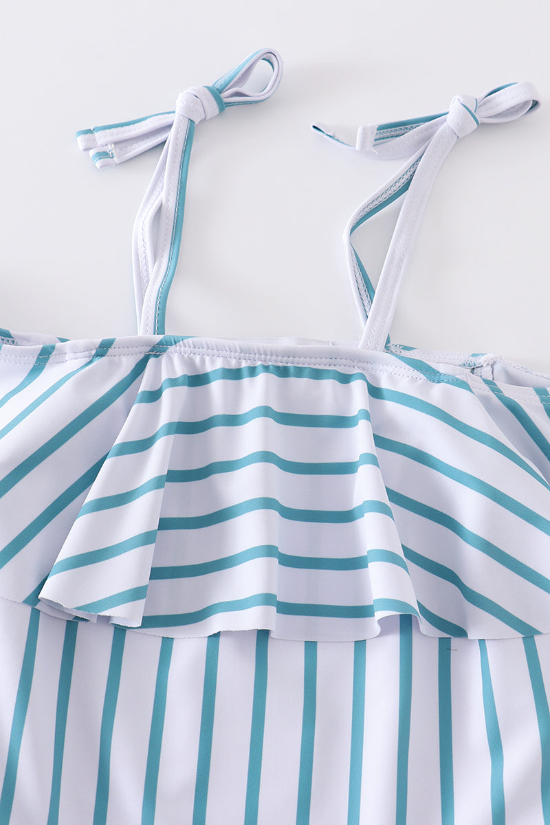 Blue stripe strap girl swimsuit one piece UPF50+