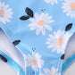 Blue daisy print one-piece girl swimsuit UPF50+