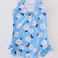 Blue daisy print one-piece girl swimsuit UPF50+
