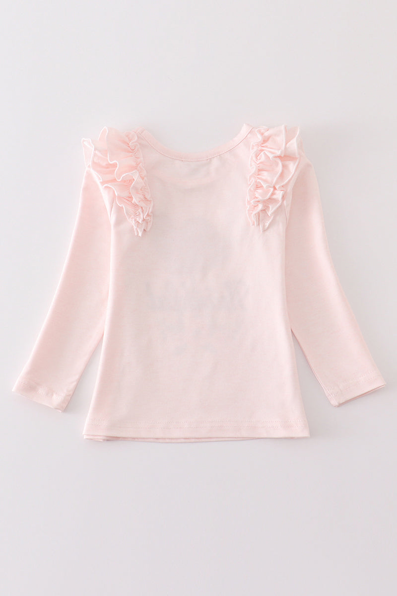 Pink thanksgiving turkey ruffle girl top