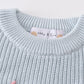 Blue hand-embroidery one&two pullover sweater