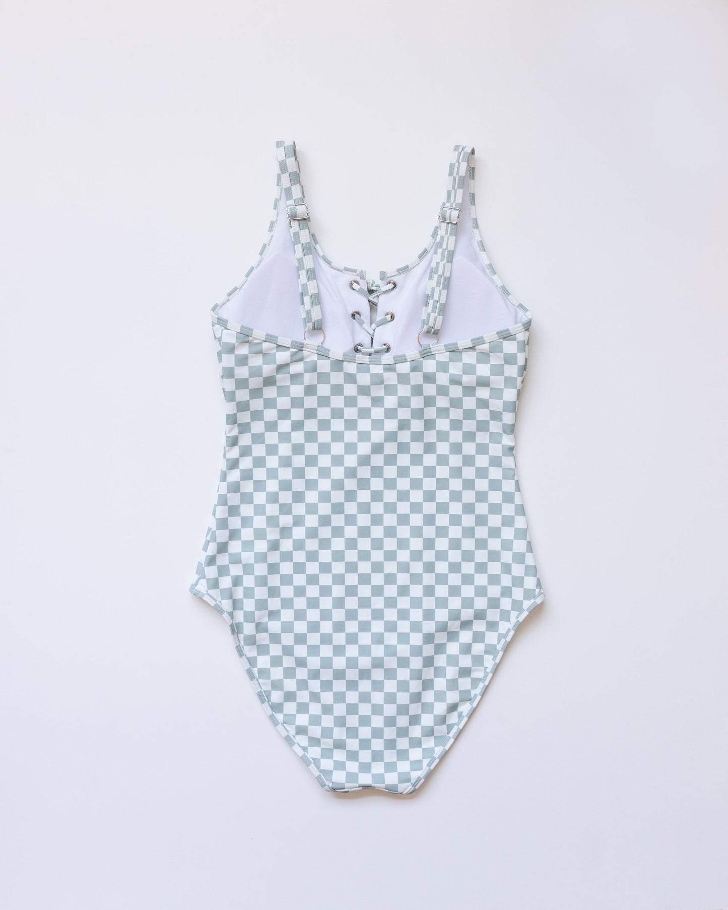 Green plaid one piece women swimsuit