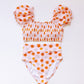 Orange floral print smocked bikini 2pc women swimsuit