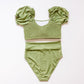 Green smocked bikini 2pc women swimsuit