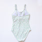 Green daisy print one piece women swimsuit